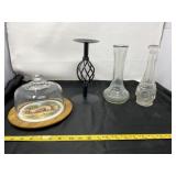 Glass Vases, Candle Holder and Cheese Dome