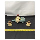 McCoy Flour Scoop Planter With Figurines Mid 20th