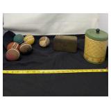 Crochet Balls, Golden Rule Ginger Tin and Yellow