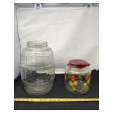 Tulip Jar With Lid and Clear Glass Barrel Shaped