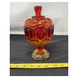 L. E. Smith Amberina Moon & Stars Lidded Pedestal
