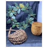 Wax Leaf Wreath, Hanging Basket With Open Weave
