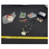 Christmas and Cardinal Pin, Cat Necklace and
