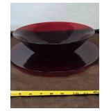 Ruby Red Clear Glass Bowl & Serving Plate