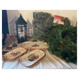 Wreath, Garland, Trays, Cardinals and Candle