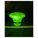 Green Footed Uranium Bowl With Etched Leaves And