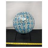 Blue & White Gazing Ball With Stand