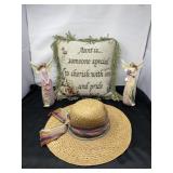 Pillow, Hat and Angel Figurines