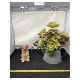 Galvanized Metal Watering Can with artificial
