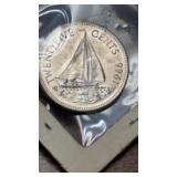 Bahamas 1966 25 CENTS Elizabeth II Coin UNC with