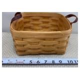 Royce Craft wood slat basket with leather handles