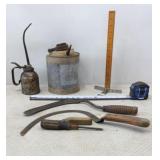 Antique Tools-Galvanized Fuel Can, wooden