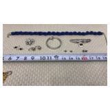 Blue Beaded Rope Strand, Charm Link Bracelet,