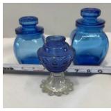 Vintage Blue Apothecary Glass Lidded Jars