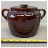 ANTIQUE BROWN GLAZE POTTERY STONEWARE BEAN POT