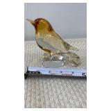 Hand Blown amber and clear art glass bird