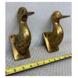 2-Vintage Heavy Brass Duck Fowl Bird Entryway