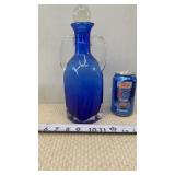 Vtg Square Cobalt Blue Glass Vase with Double