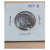 1937 -D-Buffalo Nickel housed in a 2x2 cardboard