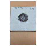 1900 P Barber Silver Dime