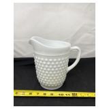 White Milk Glass Hobnail Pitcher