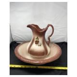 Floral Basin and Pitcher with Chip On Rim