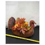 Fall Turkey Basket With Fall Artificial Leaf