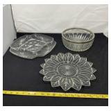 Cut Crystal Glass Bowl, Glass Egg and Relish Trays