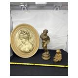 Cherub Statues and Woman Wall Plaque with Crack