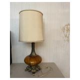Ribbed Amber Glass Table Electric Lamp