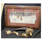 Framed Americana Lithograph "Indian Tracking Game