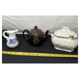 Tea Pot, Gravy Dish and Avon Pitcher