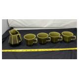 Avocado Green Cups and Creamer Pitcher