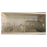 Glass Butter Dish, Trays Plates and All On Shelf