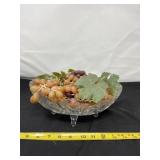Vintage Cut Crystal Footed Bowl With Grape Decor