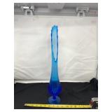 Blue Art Glass Swung Pedestal Vase