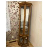 Corner Glass and Wood Lighted Curio Cabinet