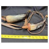 2 Back Powder Buffalo Horns with Leather Straps