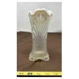 White Opalescent Art Glass Swung Vase