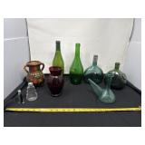 Green Bottles, Vase and Catalan Wine Pourer
