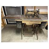 Singer Sewing  Machine With Wood Cabinet