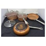 Copper Chef Pans and Skillets With Some Lids