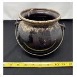 Brown Drip Glaze Stoneware Bean Pot With Handle