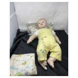 Ceramic Doll with Clothes and Blanket, Foot Broke