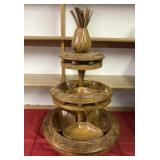 Hand-Carved Monkey Pod Three-Tier Lazy Susan