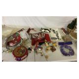 Christmas Decor, Quilt Patches and all on Table