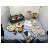 Sewing Spool Holders, Pin Cushions, Lace Doilies,