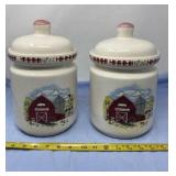 Two Barnyard Cookie Jars One Broke on Rim