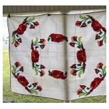 70 x 87 Handmade Red Poppy Appliquï¿½ Quilt with