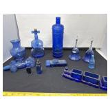Blue Glass Decor Including Avon Empty Cologne
